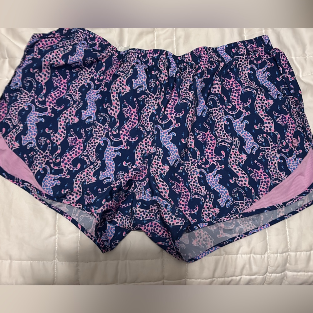 Lilly Pulitzer Navy and Pink Leopard Athletic Shorts